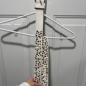Studded White Leather Belt